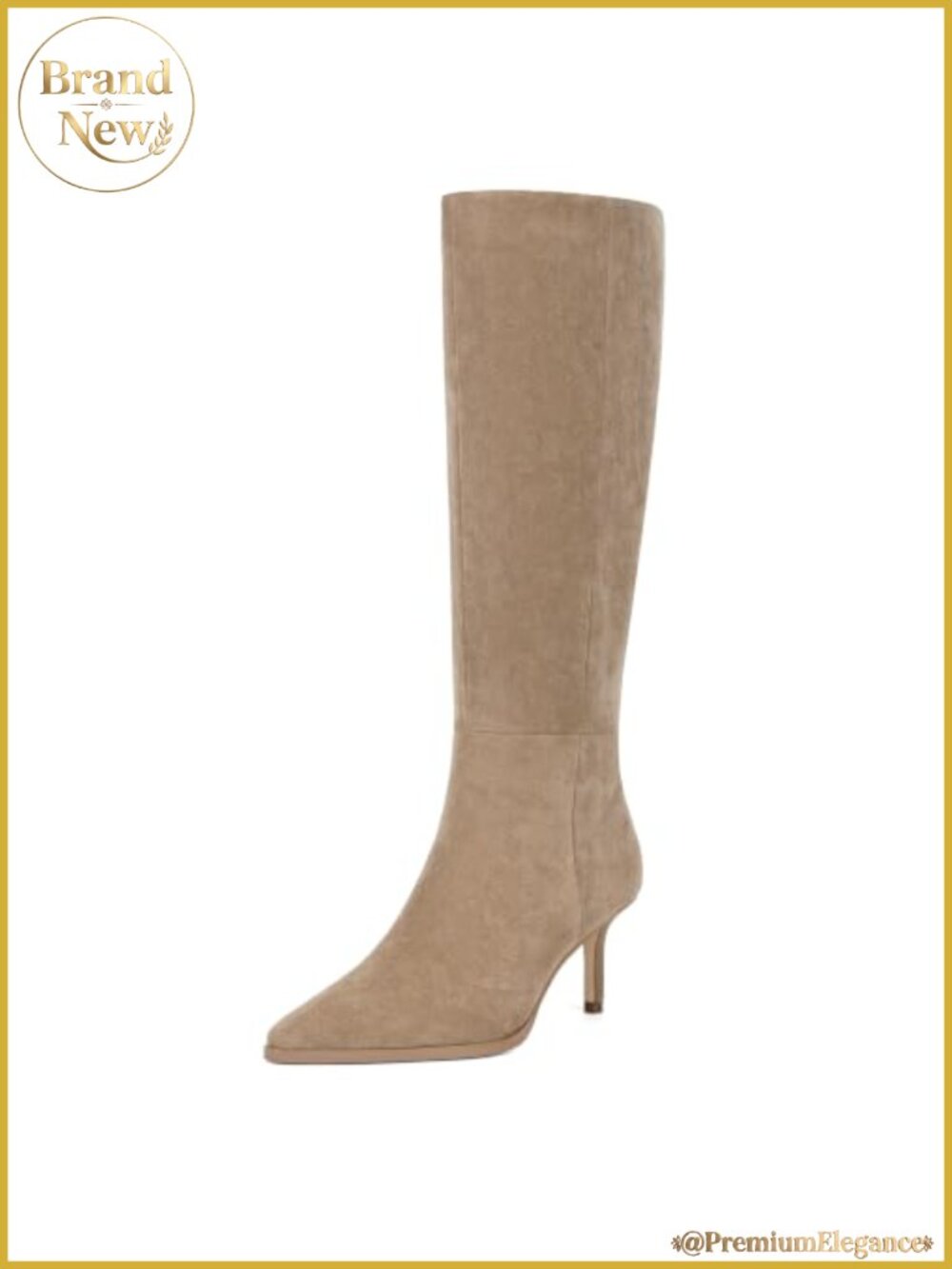 Knee High Boots Women Pointed Toe Stiletto Heel Faux Suede Side Zipper Tall